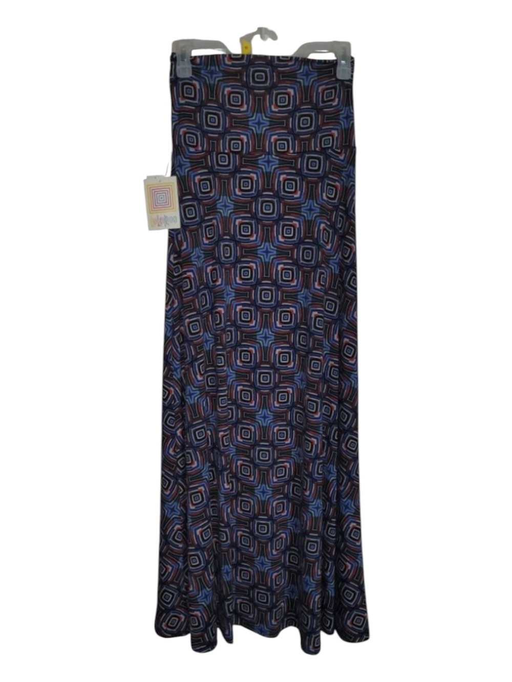 LuLaRoe Maxi Skirt Small Blue Red Geometric Boho Stretch NWT
